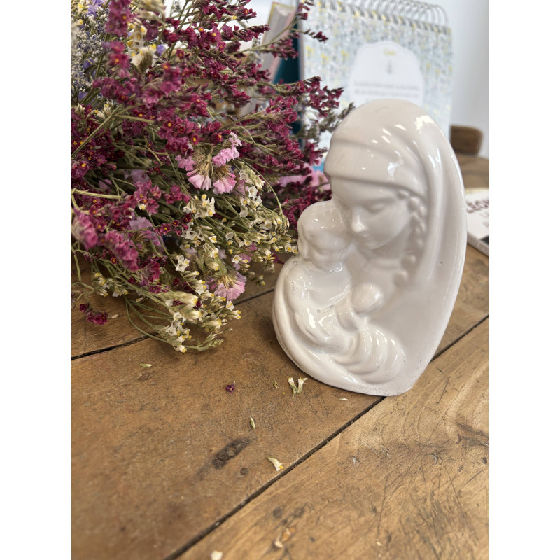 Buste Vierge à l'enfant en faïence 12 cm – Blanc