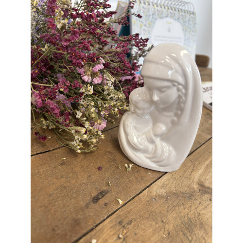 Buste Vierge à l'enfant en faïence 12 cm – Blanc