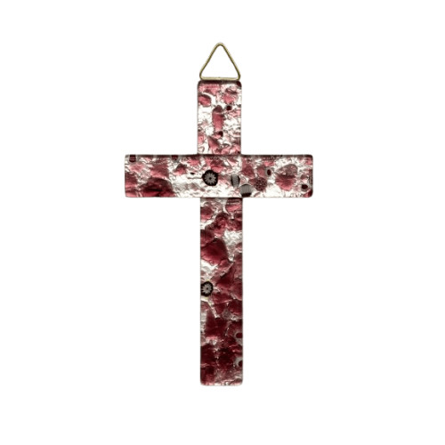 Croix murale en verre de Murano - Rose pâle recto