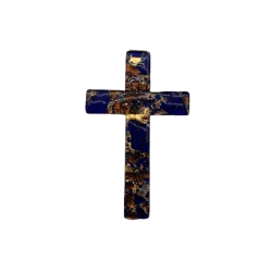 Croix murale en verre de Murano - Bleu et or recto