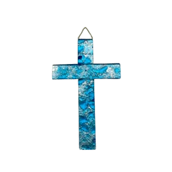Croix murale en verre de Murano - Bleu clair recto