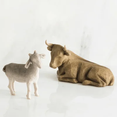 Crèche de Noël Willow Tree - Chèvre et Boeuf avec décor