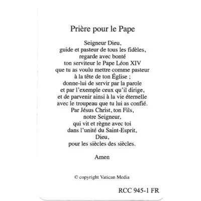 Carte plastique prière du Pape Léon XIV - Prière au dos