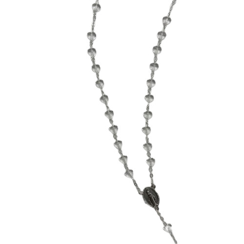 Chapelet perle cœur en verre transparent - perles en forme de cœur