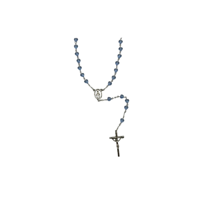 Chapelet perle cœur en verre Bleu