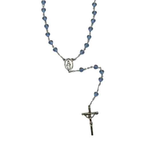 Chapelet perle cœur en verre Bleu
