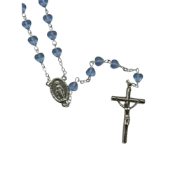 Chapelet perle cœur en verre Bleu de plus près