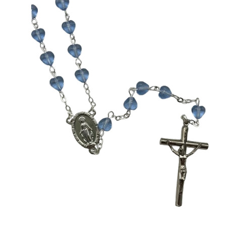 Chapelet perle cœur en verre Bleu de plus près