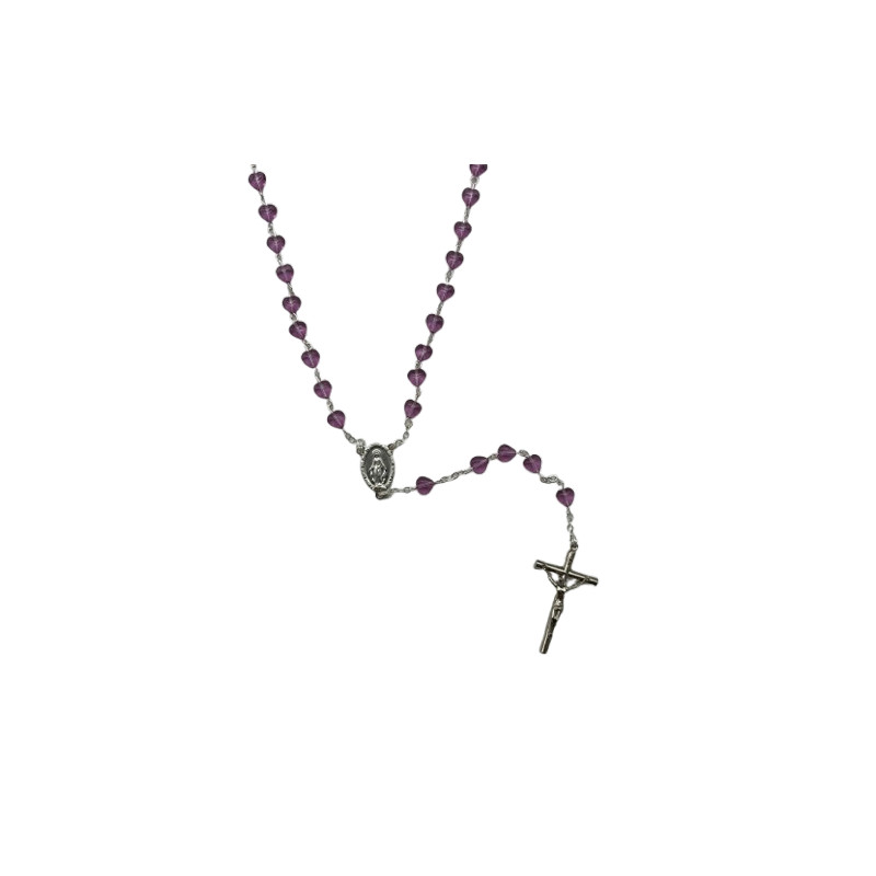 Chapelet perle cœur en verre Rose