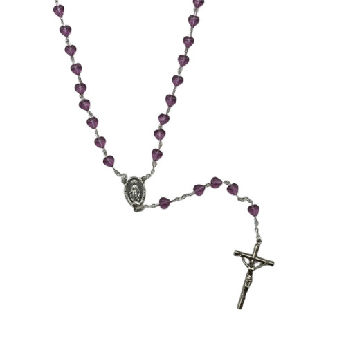 Chapelet perle cœur en verre Rose