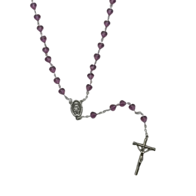 Chapelet perle cœur en verre Rose