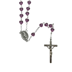 Chapelet perle cœur en verre Rose de plus près