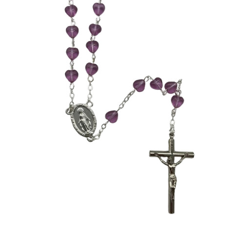 Chapelet perle cœur en verre Rose de plus près