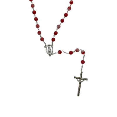 Chapelet Argenté avec perles en verre recyclé - Rouge