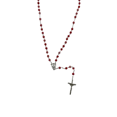 Chapelet Argenté avec perles en verre recyclé - Rouge