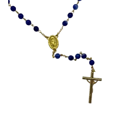 Chapelet doré avec perles en verre recyclé - Bleu