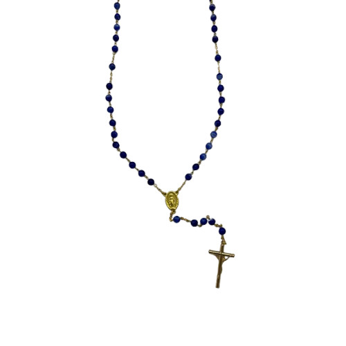 Chapelet doré avec perles en verre recyclé - Bleu