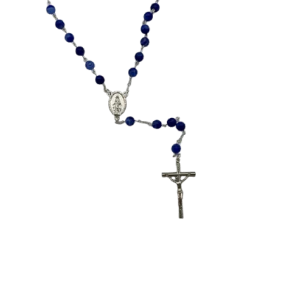 Chapelet argenté avec perles en verre recyclé - Bleu