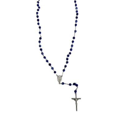 Chapelet argenté avec perles en verre recyclé - Bleu