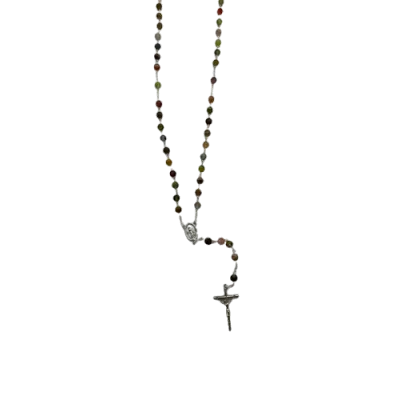 Chapelet argenté avec perles en verre recyclé - Multicolore