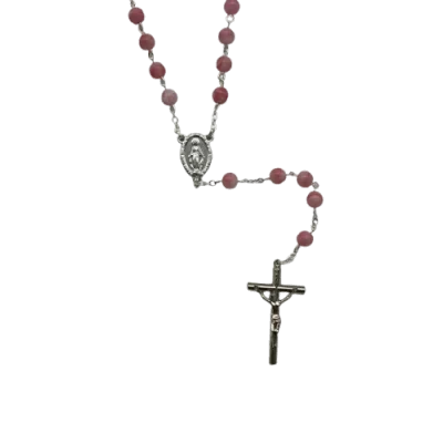 Chapelet argenté avec perles en verre recyclé - Rose