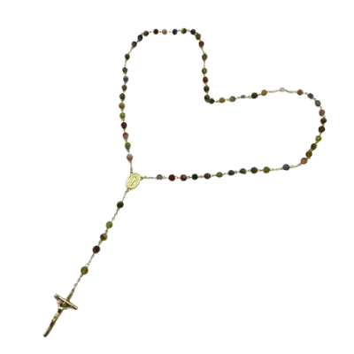 Chapelet doré avec perles en verre recyclé - Multicolore