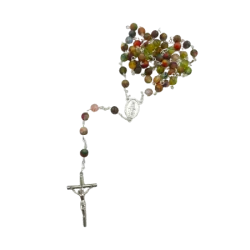 Chapelet argenté avec perles en verre recyclé - Multicolore