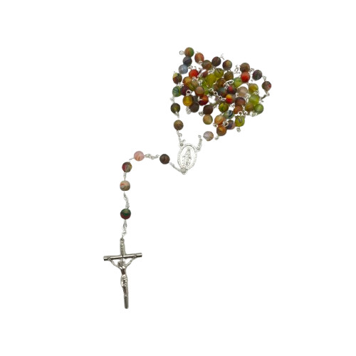 Chapelet argenté avec perles en verre recyclé - Multicolore
