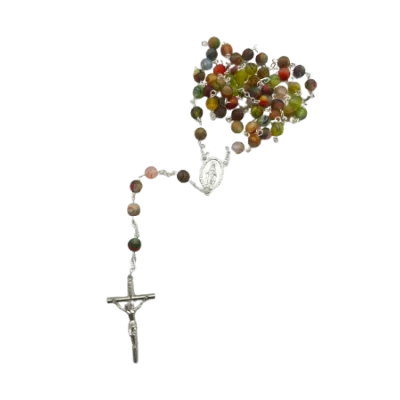 Chapelet argenté avec perles en verre recyclé - Multicolore