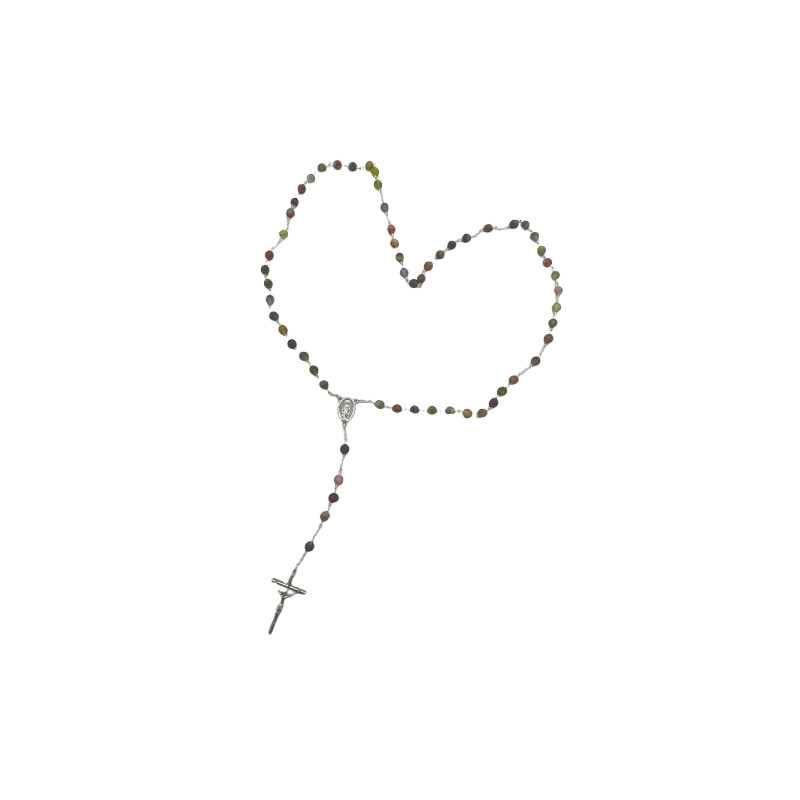 Chapelet argenté avec perles en verre recyclé - Multicolore