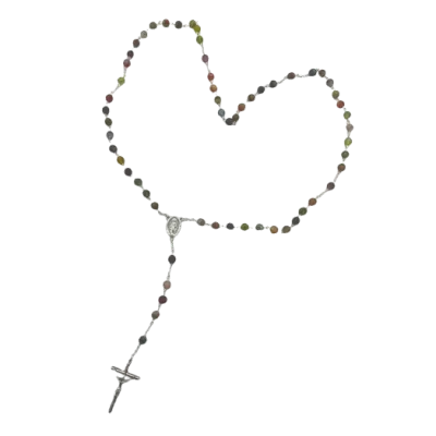 Chapelet argenté avec perles en verre recyclé - Multicolore