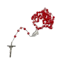 Chapelet Argenté avec perles en verre recyclé - Rouge