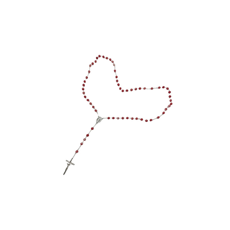 Chapelet Argenté avec perles en verre recyclé - Rouge