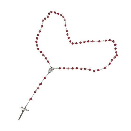 Chapelet Argenté avec perles en verre recyclé - Rouge
