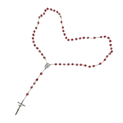 Chapelet Argenté avec perles en verre recyclé - Rouge