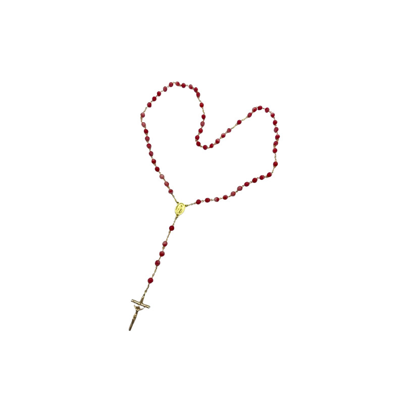 Chapelet doré avec perles en verre recyclé - Rouge