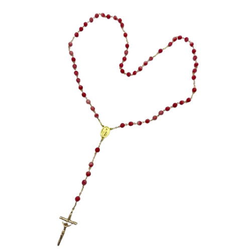 Chapelet doré avec perles en verre recyclé - Rouge