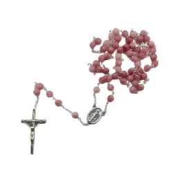 Chapelet argenté avec perles en verre recyclé - Rose