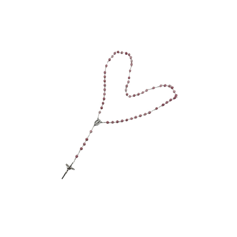 Chapelet argenté avec perles en verre recyclé - Rose