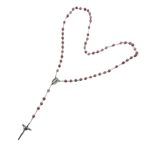 Chapelet argenté avec perles en verre recyclé - Rose