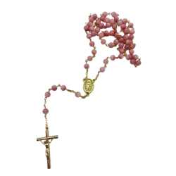 Chapelet doré avec perles en verre recyclé - Rose