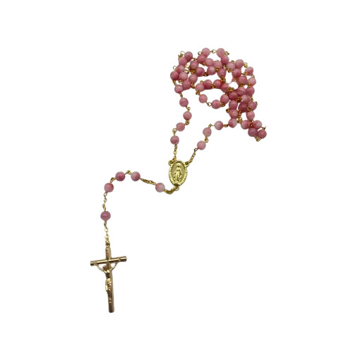 Chapelet doré avec perles en verre recyclé - Rose