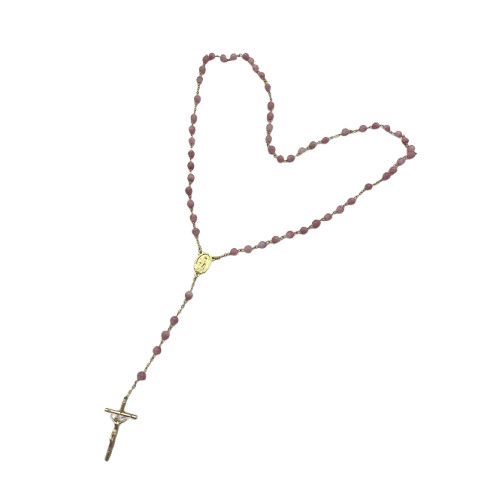Chapelet doré avec perles en verre recyclé - Rose