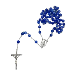 Chapelet argenté avec perles en verre recyclé - Bleu