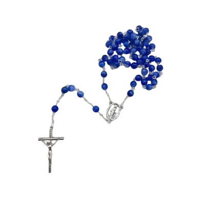 Chapelet argenté avec perles en verre recyclé - Bleu