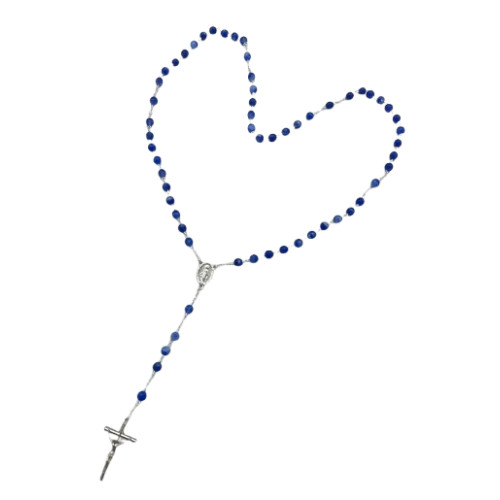 Chapelet argenté avec perles en verre recyclé - Bleu