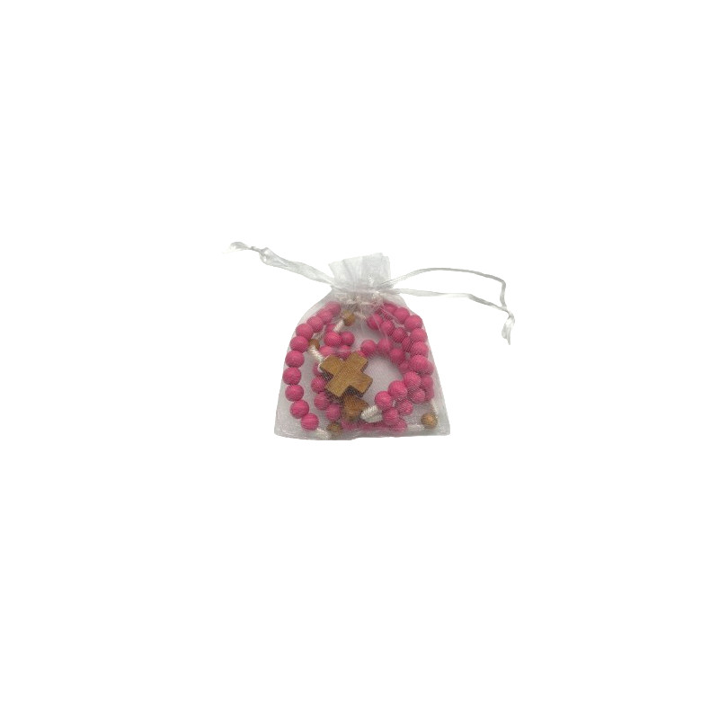 Howoki - Chapelet en bois - rose dans son pochon