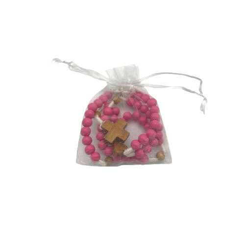 Howoki - Chapelet en bois - rose dans son pochon