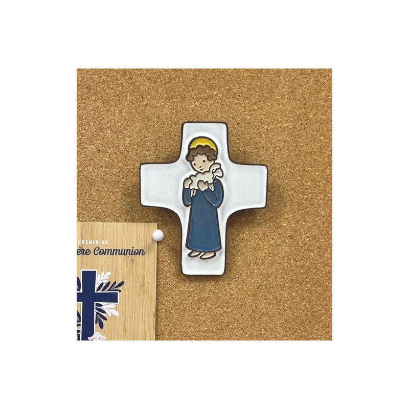 Croix céramique "garçon et agneau de Dieu"