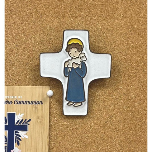 Croix céramique "garçon et agneau de Dieu"
